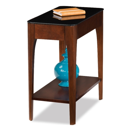 Leick Obsidian Glass Top Wood Narrow End Table in Chestnut Oak