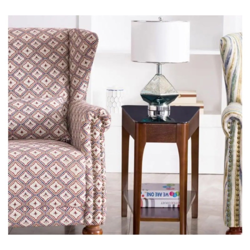 Leick Furniture Obsidian Glass Top Wood End Table in Chestnut Oak