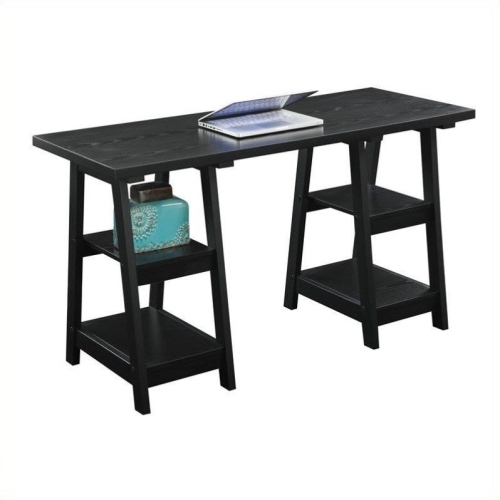 Convenience Concepts Designs2Go Double Trestle Desk in Black Wood Finish
