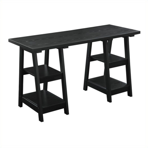 Convenience Concepts Designs2Go Double Trestle Desk in Black Wood Finish