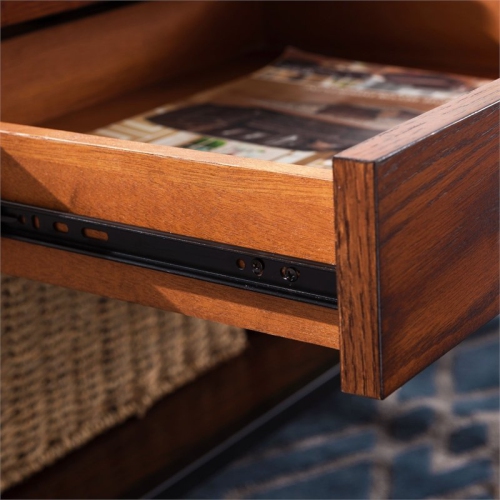 Leick Ironcraft Wood Coffee Table in Brown Burnished Oak