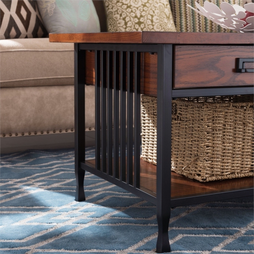 Leick Ironcraft Wood Coffee Table in Brown Burnished Oak