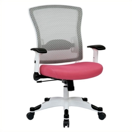 OFFICE STAR Space White Frame Managers Chair Pink Padded Mesh Fabric Seat And Back Flip Arms