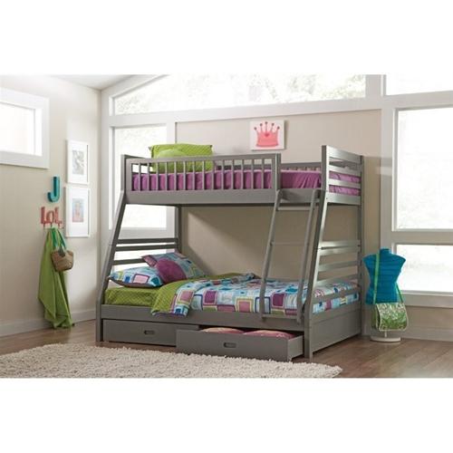 Coaster Cooper Twin over Full Bunk Bed with Drawers in Gray