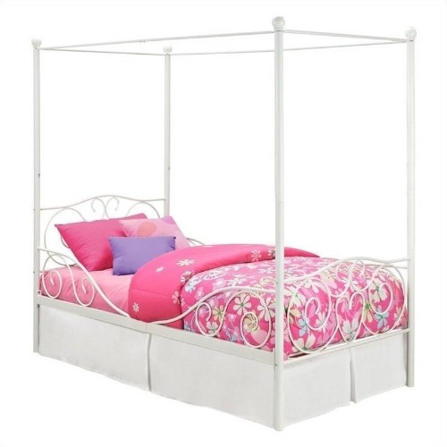 DHP  Metal Twin Canopy Contemporary Kids Bed - Twin (Single) - In White