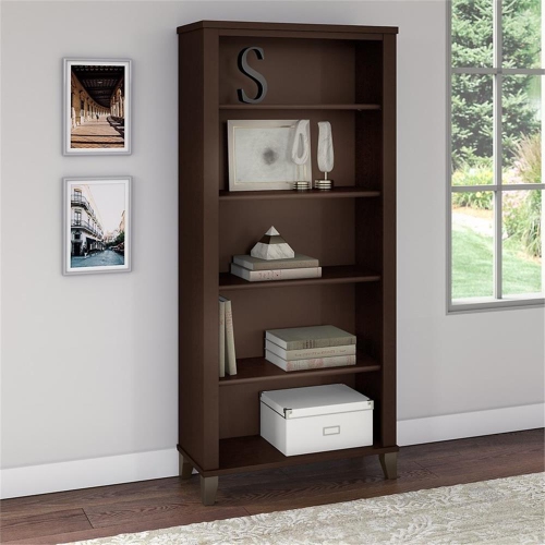 Bush Furniture Somerset 5 Shelf Bookcase in Mocha Cherry - Engineered Wood