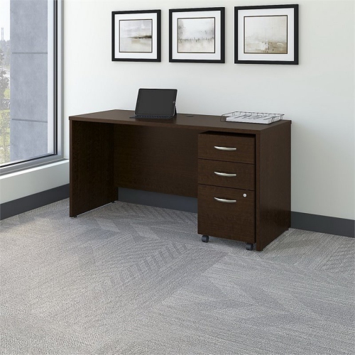 Series C 60W x 24D Office Desk with Drawers in Mocha Cherry - Engineered Wood