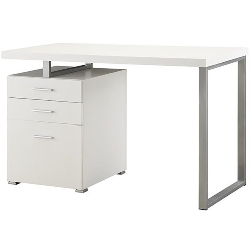 COASTER  3 Drawer Writing Desk In And Silver In White