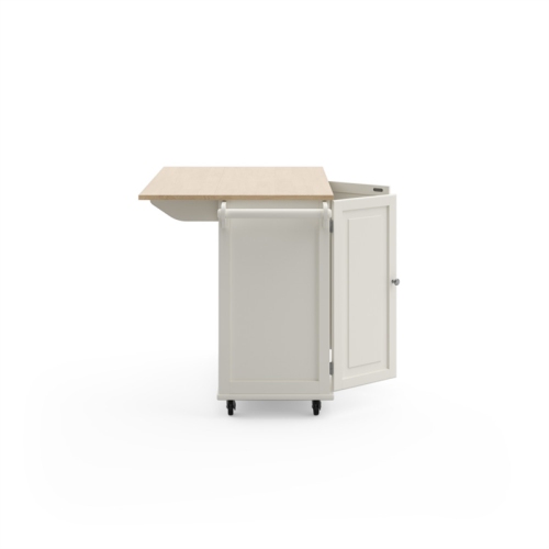 Homestyles Mobile Kitchen Island Cart with Wood Drop Leaf Breakfast Bar in White