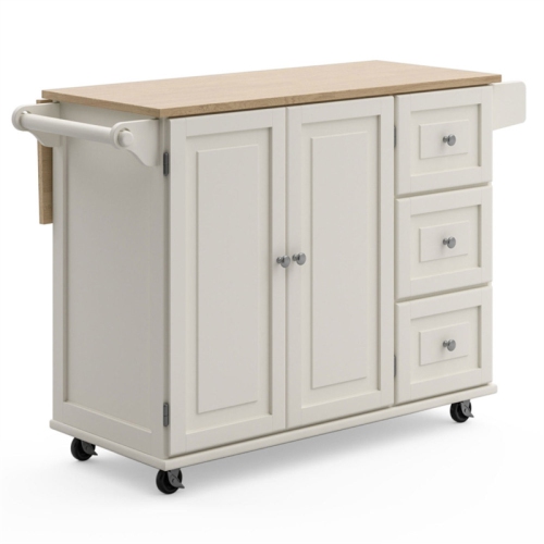 Homestyles Mobile Kitchen Island Cart with Wood Drop Leaf Breakfast Bar in White