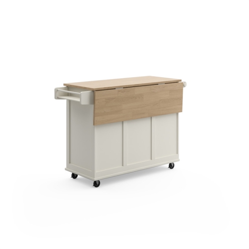 Homestyles Mobile Kitchen Island Cart with Wood Drop Leaf Breakfast Bar in White