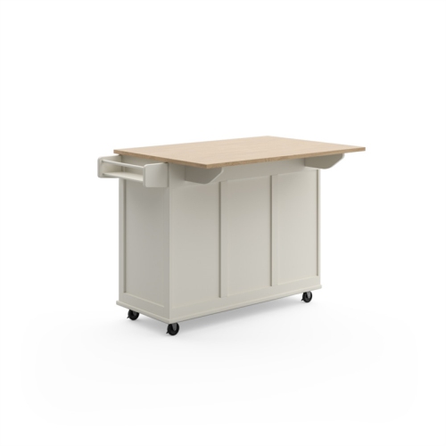Homestyles Mobile Kitchen Island Cart with Wood Drop Leaf Breakfast Bar in White