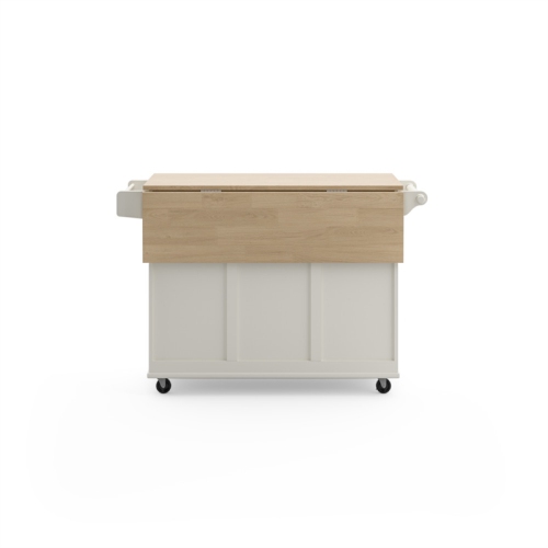 Homestyles Mobile Kitchen Island Cart with Wood Drop Leaf Breakfast Bar in White
