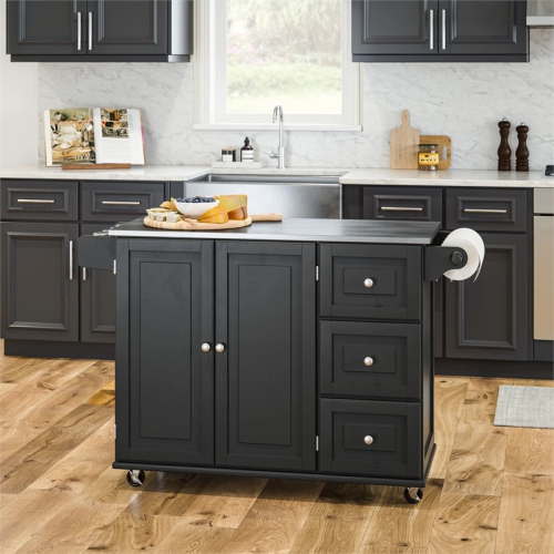 Homestyles Dolly Madison Wood Kitchen Cart in Black