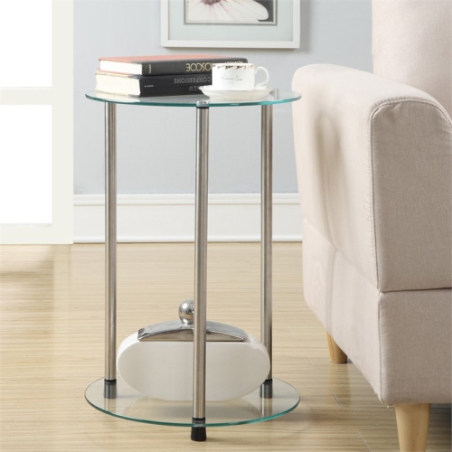 CONVENIENCE CONCEPTS  Designs2Go Round End Table With Clear Glass Shelves