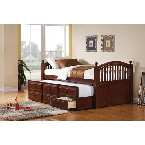 Coaster Twin Daybed with Trundle and Storage Drawers in Cherry