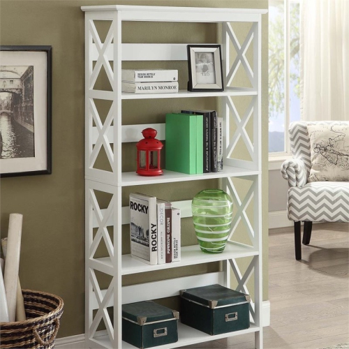 CONVENIENCE CONCEPTS  Oxford Five Shelf Bookcase In Wood Finish In White