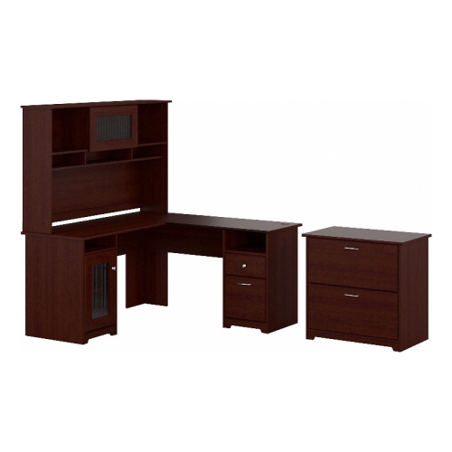 Bush Furniture Cabot L Shaped Desk with Hutch and Lateral File Cabinet