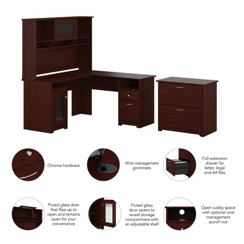 Bush Furniture Cabot L Shaped Desk with Hutch and Lateral File Cabinet