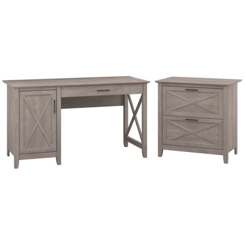 Bush Furniture Key West 54W Computer Desk with Storage and File Cabinet in Gray