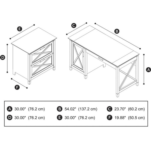 Bush Furniture Key West 54W Computer Desk with Storage and File Cabinet in Gray