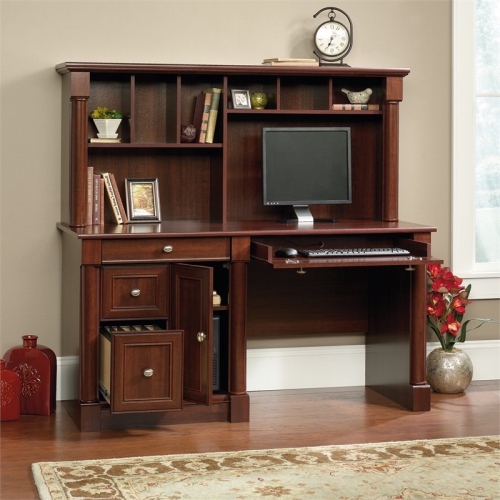 Sauder Palladia Contemporary Wood Computer Desk With Hutch in Cherry