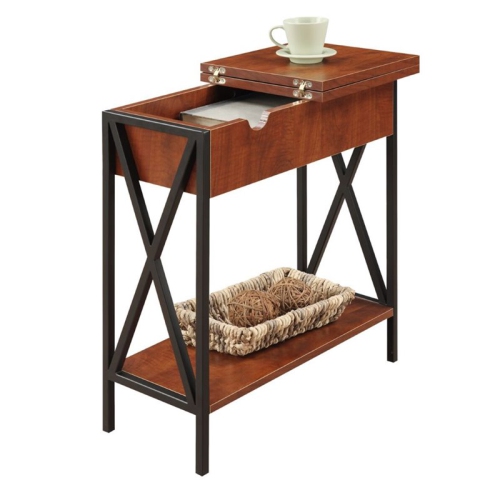 Tucson Electric Flip Top Table in Cherry Wood and Black Metal Frame
