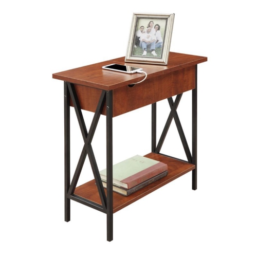 Tucson Electric Flip Top Table in Cherry Wood and Black Metal Frame