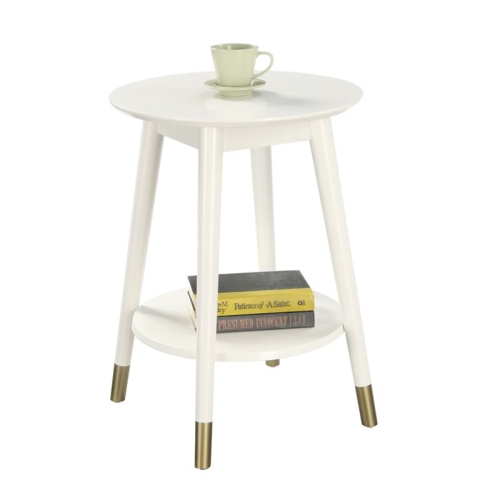 Convenience Concepts Wilson Mid Century Round End Table in White Wood Finish