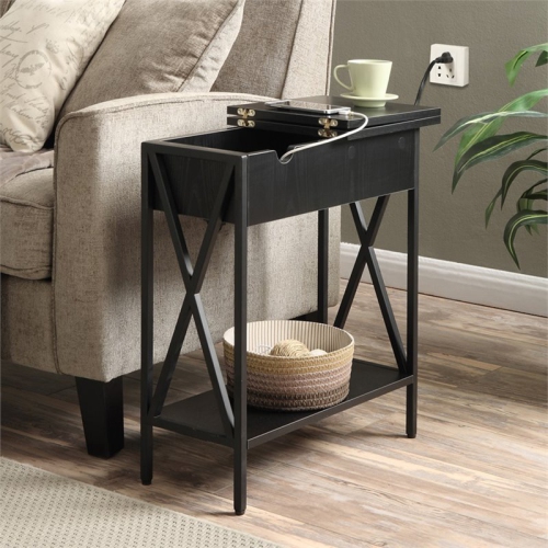 CONVENIENCE CONCEPTS  Tucson Electric Flip Top Table In Wood Finish In Black