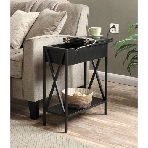 Convenience Concepts Tucson Electric Flip Top Table in Black Wood Finish