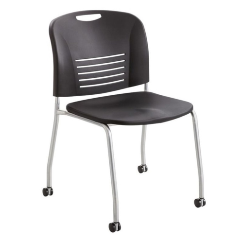 Safco Vy Straight Leg Stacking Chair with Caster in Black