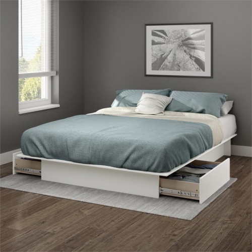 South Shore Gramercy Full Queen Platform Bed with Drawer in Pure White