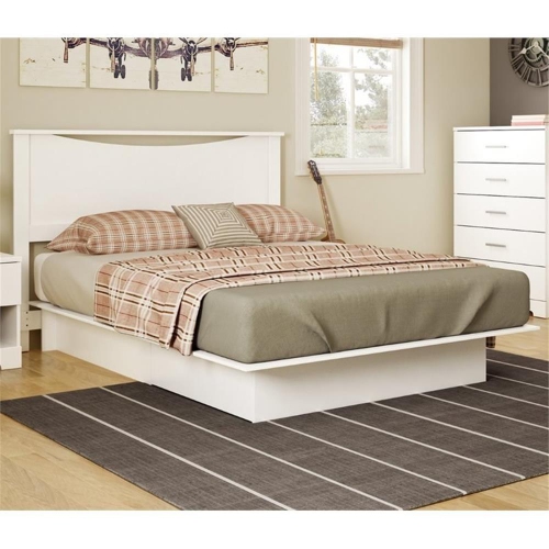 South Shore Gramercy Full Queen Platform Bed with Drawer in Pure White