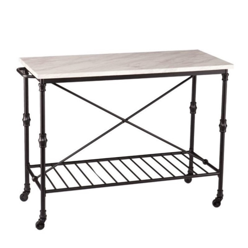 SEI Furniture Morenci Faux Marble Kitchen Island in Matte Black