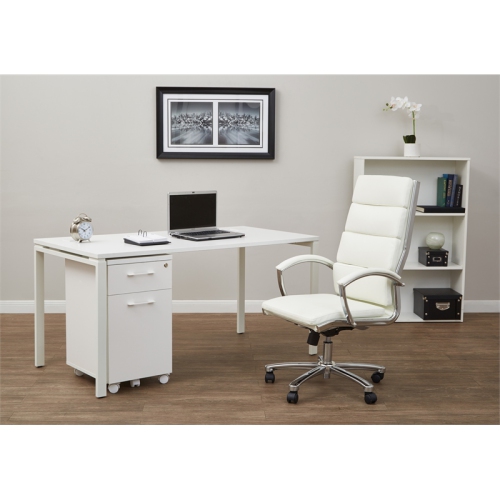 60 inch Writing Desk with White Laminate Top and White Finish Metal Legs