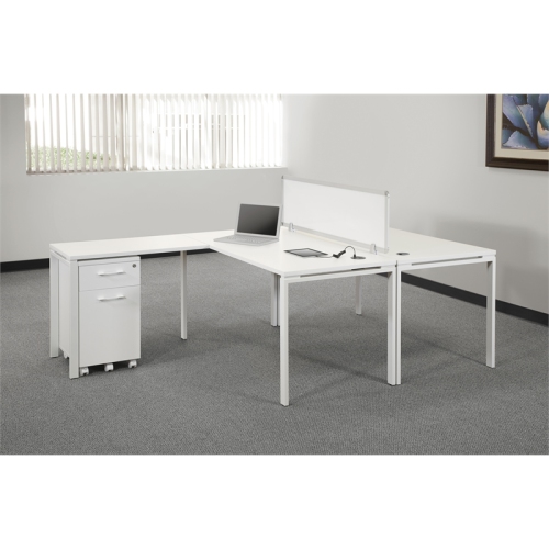 60 inch Writing Desk with White Laminate Top and White Finish Metal Legs