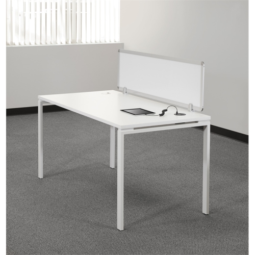 60 inch Writing Desk with White Laminate Top and White Finish Metal Legs