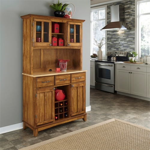 Homestyles Buffet of Buffets Wood Buffet with Hutch in Brown
