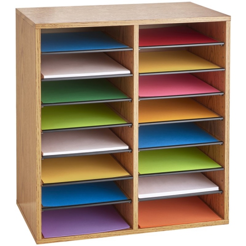 Safco Medium Oak 16 Compartment Wood Adjustable File Organizer