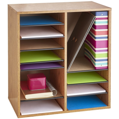 Safco Medium Oak 16 Compartment Wood Adjustable File Organizer
