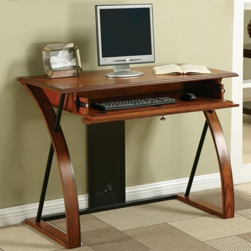 OFFICE STAR  Aurora Computer Desk In Medium Oak With Black Accents In Engineered Wood In Brown