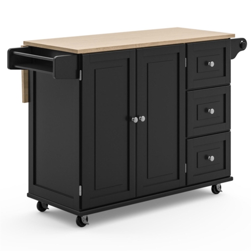 Homestyles Mobile Kitchen Island Cart with Wood Drop Leaf Breakfast Bar in Black