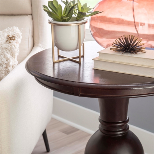 Linon Amalie Round Wood Accent Table in Espresso Brown