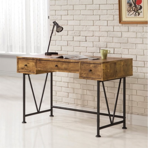 Coaster Glavan 3 Drawer Writing Desk in Antique Nutmeg and Black