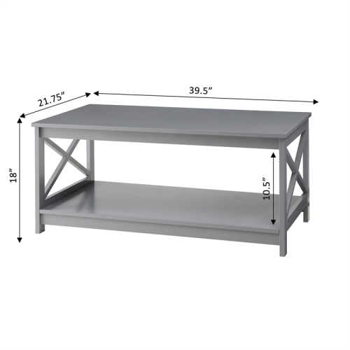 Convenience Concepts Oxford Coffee Table with Shelf in Gray Wood Finish