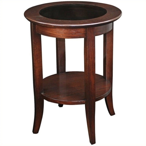 LEICK FURNITURE  Solid Wood Round Glass Top End Table In Chocolate Oak