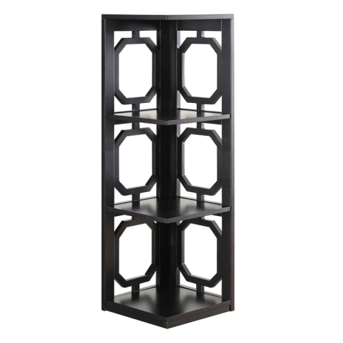 Convenience Concepts Omega Three-Shelf Corner Bookcase in Black Wood Finish