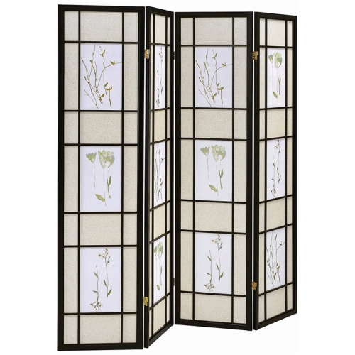 COASTER  4 Panel Floral Folding Room Divider In In Black