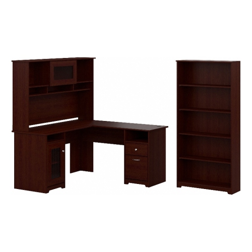 Bush Furniture Cabot L Shaped Desk with Hutch and 5 Shelf Bookcase